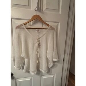 Noelle Enterprises White Sequin Open Knit Cardigan One Size Mesh Button Front